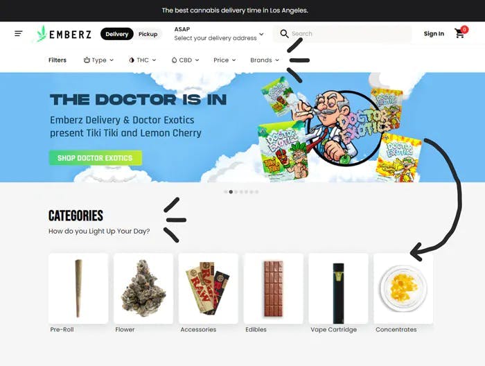 Emberz Delivery's menu page
